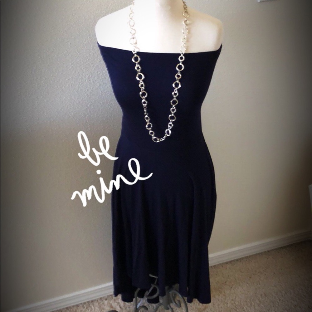 🔥 STRAPLESS Navy Blue High/Low Dress🔥